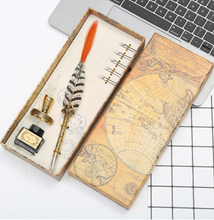 Load image into Gallery viewer, Natural Peacock Feather Dip Pen Boxed Set