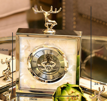 Load image into Gallery viewer, European Classical Silver Deer Table Clock Creativity Silver Iron Frame Marble Texture Vintage Clocks Office Desktop Ornaments