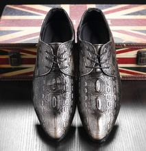 Load image into Gallery viewer, Mens Leather Carved Business Pointed Toe Shoes - Silver or Burgundy