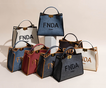 Load image into Gallery viewer, Designer Tote Bag Leather + Gold Black Detail