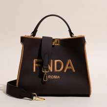 Load image into Gallery viewer, Designer Tote Bag Leather + Gold Black Detail