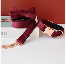 Load image into Gallery viewer, Luxury Pet Leash Engraved Name ID Tag + Collar + Bow - Free Engraving Personalise (all Sizes)