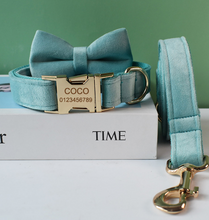 Load image into Gallery viewer, Luxury Pet Leash Engraved Name ID Tag + Collar + Bow - Free Engraving Personalise (all Sizes) + Many Styles/Colours
