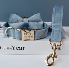 Load image into Gallery viewer, Luxury Pet Leash Engraved Name ID Tag + Collar + Bow - Free Engraving Personalise (all Sizes) + Many Styles/Colours