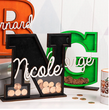 Load image into Gallery viewer, Child's Room - Piggy Bank Letters Alphabet/Name - Wooden Name Art - Customise Name) Wall Feature or Book Shelf