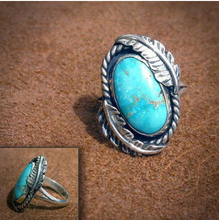 Load image into Gallery viewer, Vintage Ring Selection - Geometric Natural Zircon Turquoise Stone
