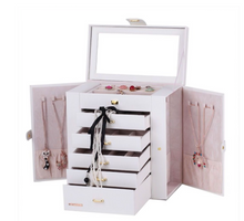 Load image into Gallery viewer, Luxury Rowling Leather Extra Large White Jewellery Box Mirrored Cabinet