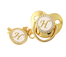 Load image into Gallery viewer, Gold Baby Pacifier & Clip - Alphabet Letter Infant Pacifier Unique