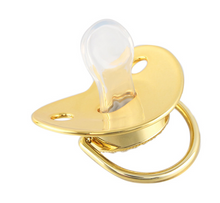 Load image into Gallery viewer, Gold Baby Pacifier & Clip - Alphabet Letter Infant Pacifier Unique