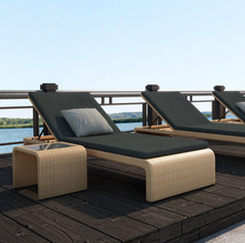 Load image into Gallery viewer, Luxury Plus Furniture - Sun Lounger Adjustable Rattan Bed + Glass Top Table