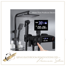 Load image into Gallery viewer, "Arna" Collection - Modern Rainfall Shower Head Mixer Set with thermostat Black