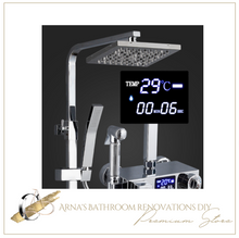 Load image into Gallery viewer, "Arna" Collection - Modern Rainfall Shower Head Mixer Set with Thermostat Silver
