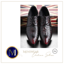 Load image into Gallery viewer, Mens Leather Carved Business Pointed Toe Shoes - Silver or Burgundy