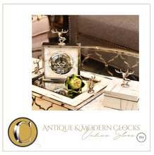 Load image into Gallery viewer, European Classical Silver Deer Table Clock Creativity Silver Iron Frame Marble Texture Vintage Clocks Office Desktop Ornaments
