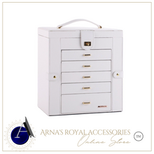 Load image into Gallery viewer, Luxury Rowling Leather Extra Large White Jewellery Box Mirrored Cabinet