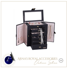 Load image into Gallery viewer, Luxury Rowling Leather Extra Large Black Jewellery Box Mirrored Cabinet