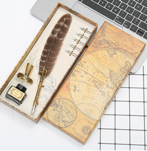 Load image into Gallery viewer, Natural Peacock Feather Dip Pen Boxed Set