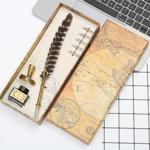 Load image into Gallery viewer, Natural Peacock Feather Dip Pen Boxed Set