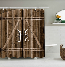 Load image into Gallery viewer, Vintage Style Wood Door Platform 3/4 Wall Bookshelf Shower/Bath Curtains Bathroom Curtain Frabic Waterproof Polyester with Hooks