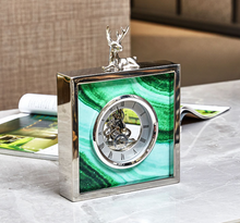 Load image into Gallery viewer, European Classical Silver Deer Table Clock Creativity Silver Iron Frame Marble Texture Vintage Clocks Office Desktop Ornaments