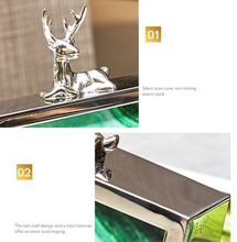 Load image into Gallery viewer, European Classical Silver Deer Table Clock Creativity Silver Iron Frame Marble Texture Vintage Clocks Office Desktop Ornaments