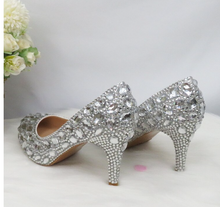 Load image into Gallery viewer, Limited Edition - Luxury Lace Shoe Set - Many colours & Sizes (Shoe + Clutch) Silver Crystal Bride High heels ladies party dress shoes woman Round Toe