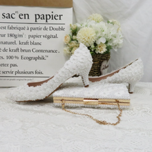 Load image into Gallery viewer, White Flower Wedding Shoes and Bags Sets Ladies Pointed Toe shoes Woman High Heel & Matching Bag