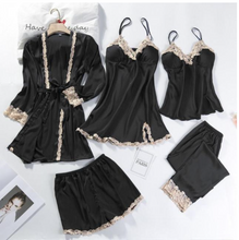 Load image into Gallery viewer, "Arna" Collection - Lace 5 PCS Sleepwear Nightgown Kimono Bathrobe Gown Satin Lady Nighty & Robe
