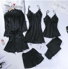 Load image into Gallery viewer, "Arna" Collection - Lace 5 PCS Sleepwear Nightgown Kimono Bathrobe Gown Satin Lady Nighty & Robe