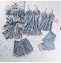 Load image into Gallery viewer, "Arna" Collection - Lace 5 PCS Sleepwear Nightgown Kimono Bathrobe Gown Satin Lady Nighty & Robe