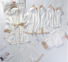 Load image into Gallery viewer, "Arna" Collection - Lace 5 PCS Sleepwear Nightgown Kimono Bathrobe Gown Satin Lady Nighty & Robe