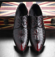 Load image into Gallery viewer, Mens Leather Carved Business Pointed Toe Shoes - Silver or Burgundy