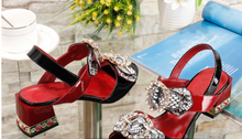 Load image into Gallery viewer, Luxury Women's Sandals Jewelled Square Heel Serpentine Butterfly-Knot Rivet Rhinestone Shoes