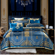Load image into Gallery viewer, "Arna Lisa" Royal Collection - Luxury Blue High Precision Jacquard Egyptian Cotton - Queen 9 Piece