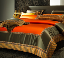 Load image into Gallery viewer, "Arna Lisa" Royal Collection - Luxury Golden Satin Egyptian Cotton Silky Soft Bedding Set- Queen 10 Piece