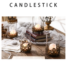 Load image into Gallery viewer, "Arna Collection" Creative Metal Carved Glass Candelabra French Vintage Candle Holder
