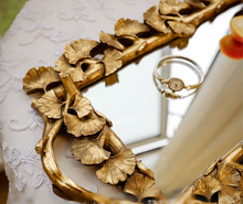 Load image into Gallery viewer, "Arna Collection" Gold Tray's - Nordic Ginkgo Leaf Mirror Display Tray
