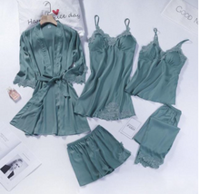 Load image into Gallery viewer, "Arna" Collection - Quality Lace 5 Piece Satin Sleepwear
