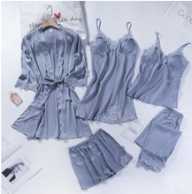 Load image into Gallery viewer, "Arna" Collection - Quality Lace 5 Piece Satin Sleepwear
