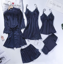 Load image into Gallery viewer, "Arna" Collection - Quality Lace 5 Piece Satin Sleepwear
