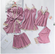 Load image into Gallery viewer, "Arna" Collection - Quality Lace 5 Piece Satin Sleepwear
