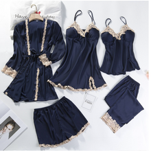 Load image into Gallery viewer, "Arna" Collection - Quality Lace 5 Piece Satin Sleepwear
