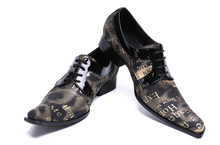 Load image into Gallery viewer, Men Shoes Square Toe Lace-up Formal Black Gold Retro Shoes - Many Sizes
