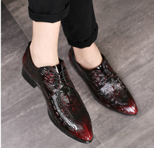 Load image into Gallery viewer, Mens Leather Carved Business Pointed Toe Shoes - Silver or Burgundy
