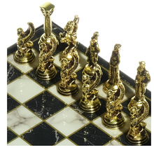 Load image into Gallery viewer, "Arna Lisa" Luxury Vintage Finest Collection - Chess Set Chrome Metal Gold Silver Pegasus Figure Marble

