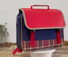 Load image into Gallery viewer, "Arna's Designer School Bags" New Product! British Tartan Red Primary Flip Large-capacity Bag
