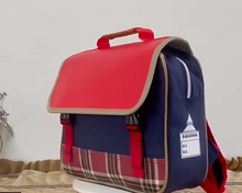 Load image into Gallery viewer, "Arna's Designer School Bags" New Product! British Tartan Red Primary Flip Large-capacity Bag
