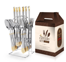 Load image into Gallery viewer, "Arna Lisa" Royal Collection - Luxury 24 Piece Cutlery Set + Boxed - Many Styles &amp; Colours
