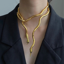 Load image into Gallery viewer, Multilayer Metal Alloy Gold Black Bendy Snake Necklace Bracelet Chunky
