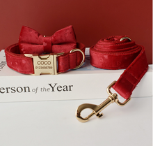 Load image into Gallery viewer, Luxury Pet Leash Engraved Name ID Tag + Collar + Bow - Free Engraving Personalise (all Sizes) + Many Styles/Colours
